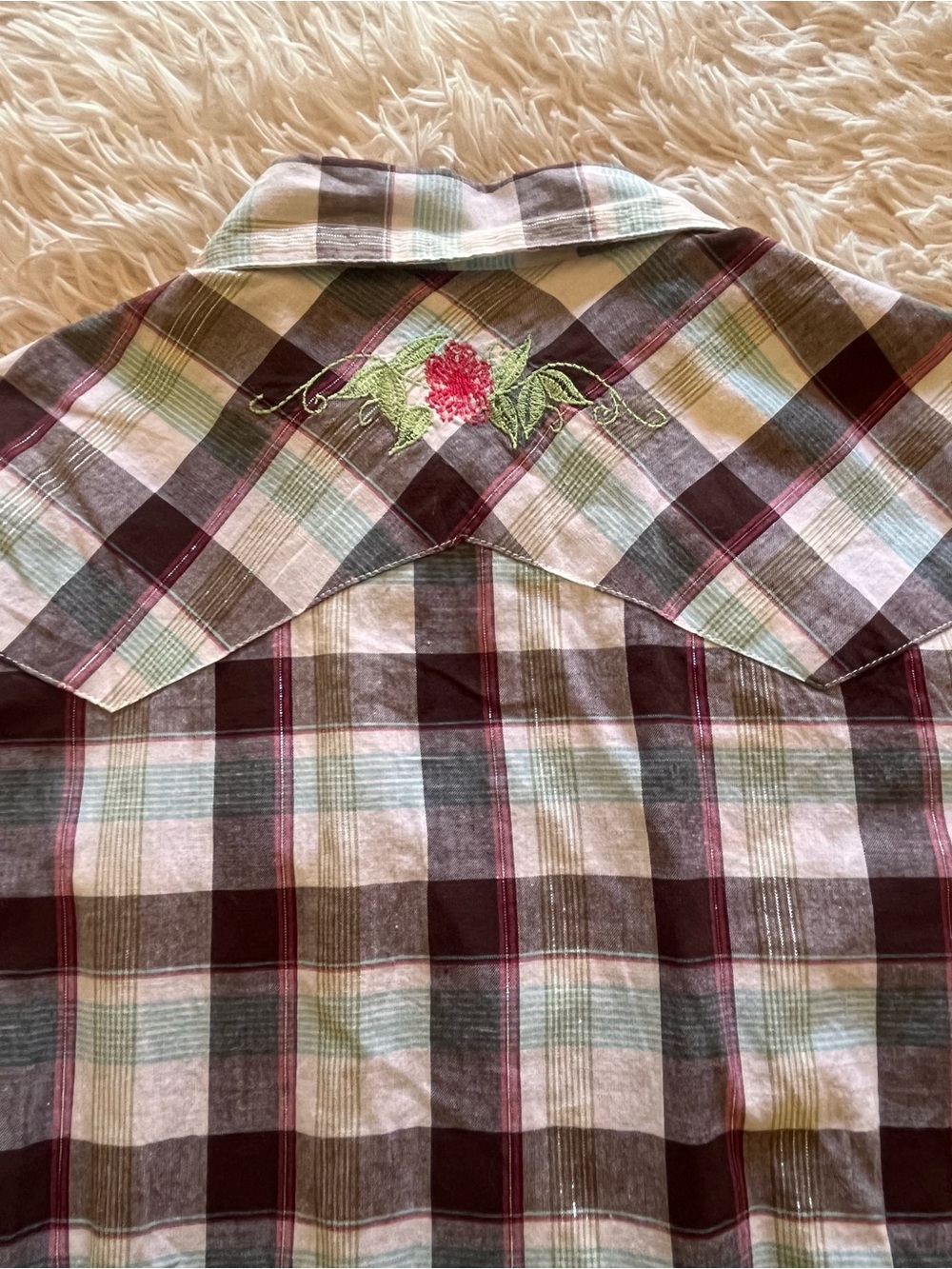 Shyanne Western Plaid Button-Down Shirt Multicolor Cotton Black Snap Metallic L - Picture 10 of 11